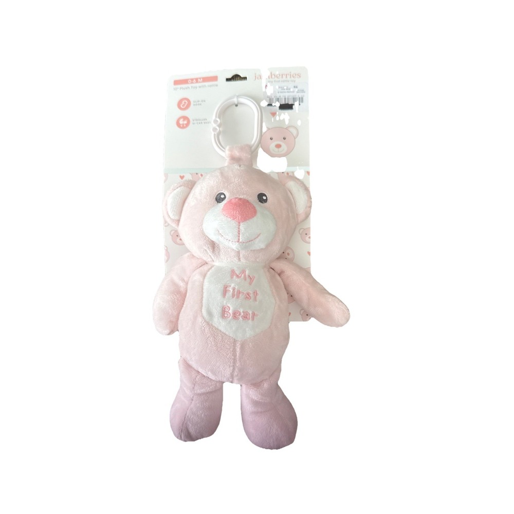 Baby My First Bear Pink 10" Lovey Rattle Plush Comfort Toy Gift Stroller Clip-On - Picture 2 of 5